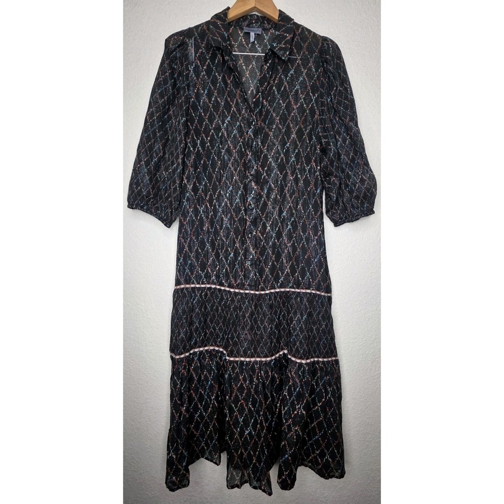 Anthropologie Conditions Apply Maxi Floral Dress Puff Sleeves Sz L Sheer Boho
